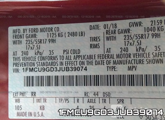 1FMCU9GD3JUB39074 фото 10