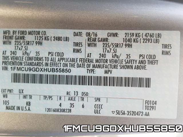 1FMCU9GDXHUB55850 фото 2