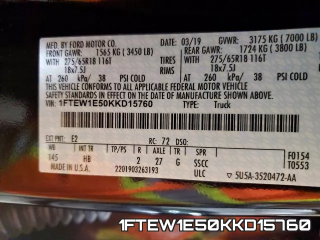 1FTEW1E50KKD15760 фото 2