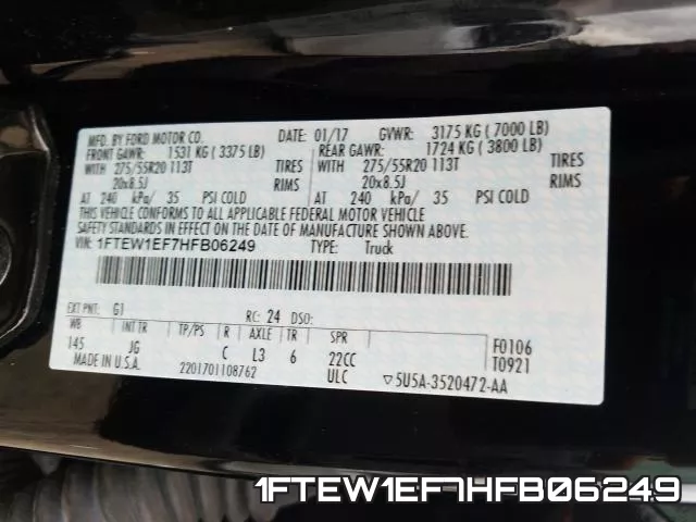 1FTEW1EF7HFB06249 фото 2
