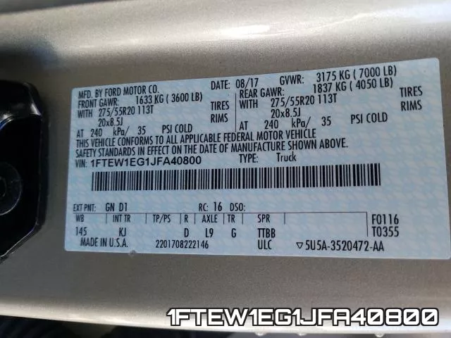1FTEW1EG1JFA40800 фото 2