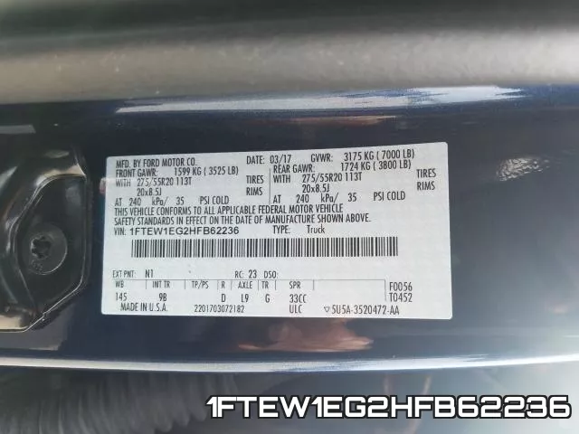 1FTEW1EG2HFB62236 фото 2