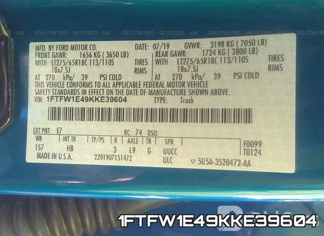 1FTFW1E49KKE39604 фото 10
