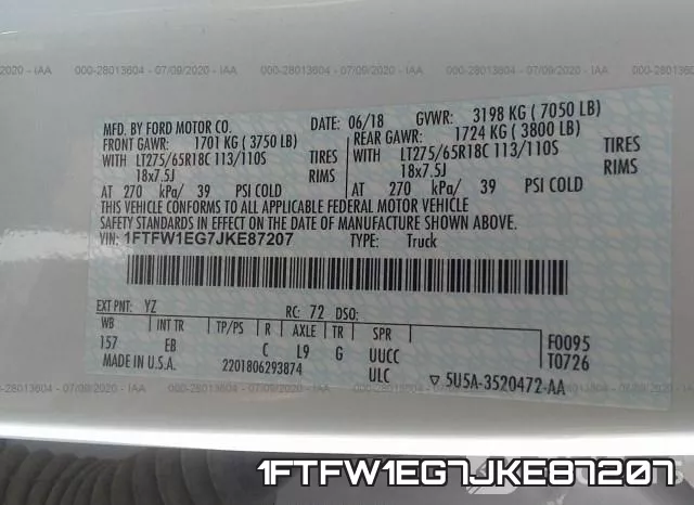 1FTFW1EG7JKE87207 фото 10