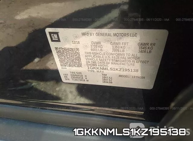 1GKKNMLS1KZ195138 фото 10