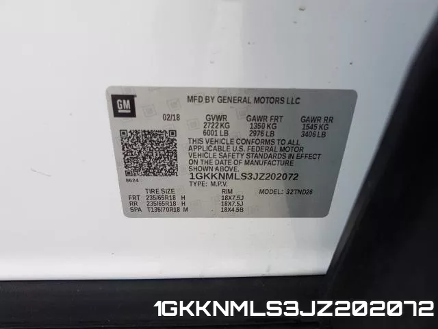 1GKKNMLS3JZ202072 фото 2