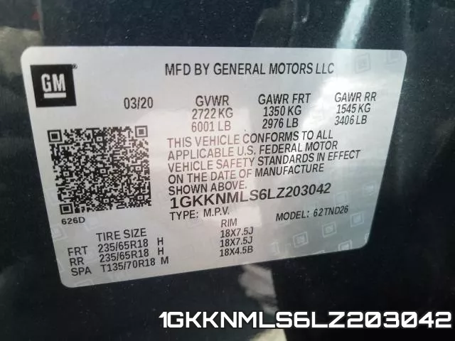 1GKKNMLS6LZ203042 фото 2