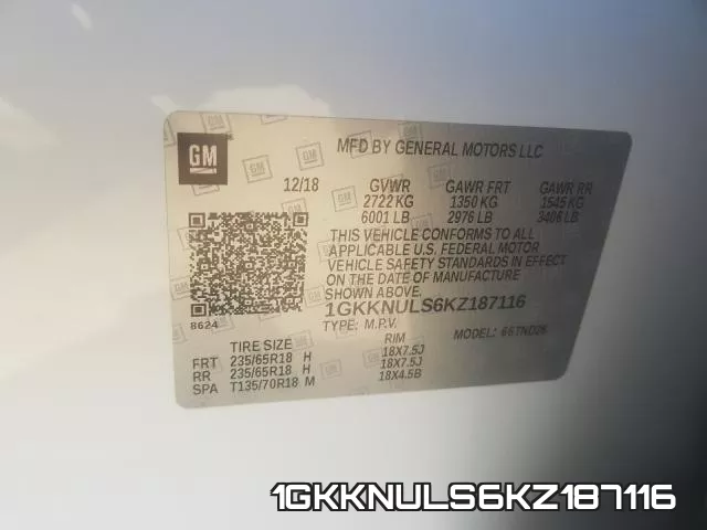 1GKKNULS6KZ187116 фото 2