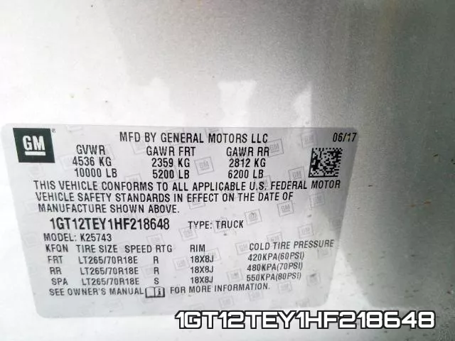 1GT12TEY1HF218648 фото 2