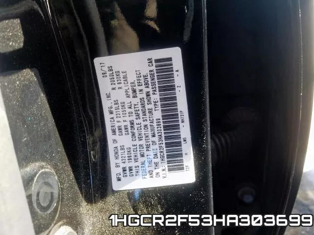 1HGCR2F53HA303699 фото 2