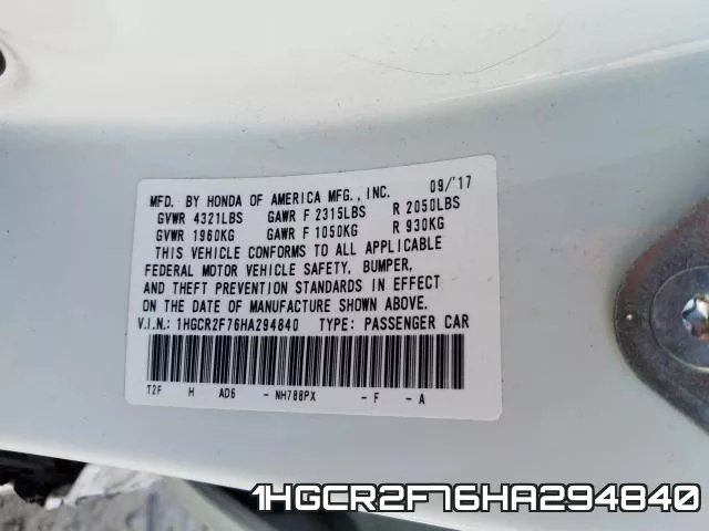 1HGCR2F76HA294840 фото 2