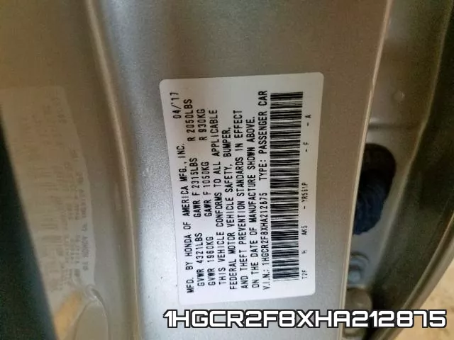 1HGCR2F8XHA212875 фото 2