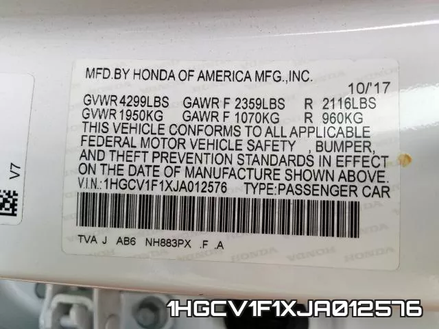 1HGCV1F1XJA012576 фото 2