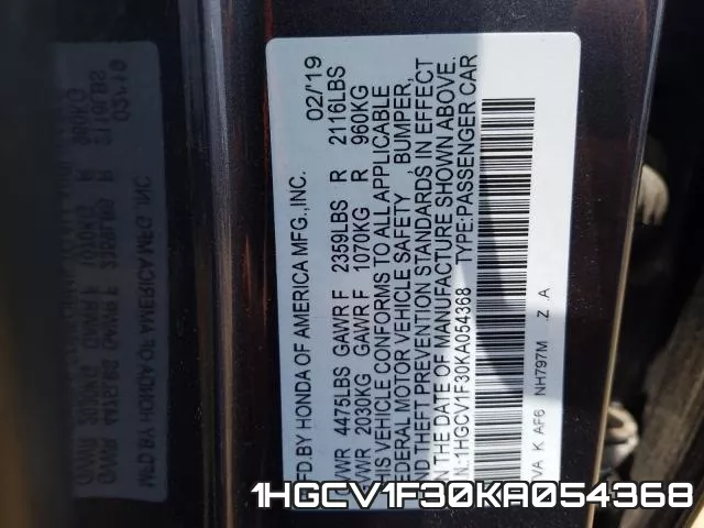 1HGCV1F30KA054368 фото 2