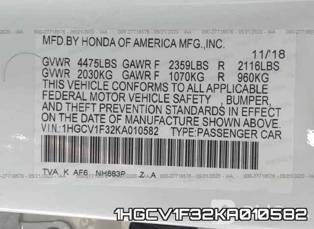 1HGCV1F32KA010582 фото 10