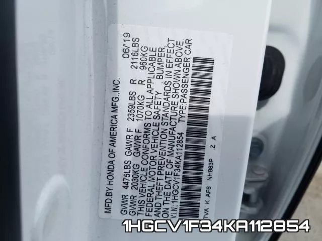 1HGCV1F34KA112854 фото 2