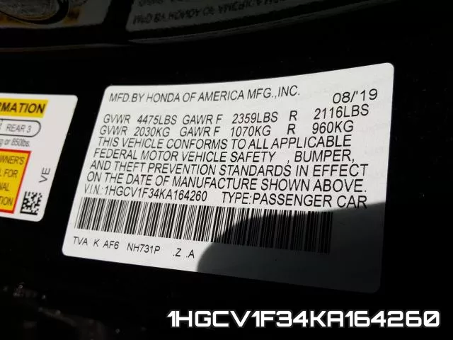 1HGCV1F34KA164260 фото 2
