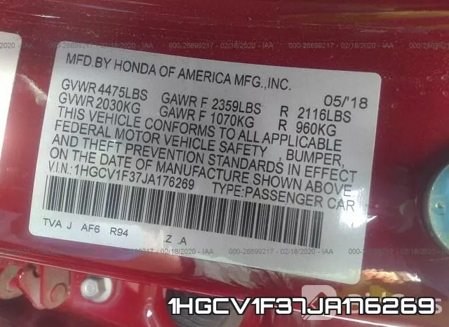 1HGCV1F37JA176269 фото 10