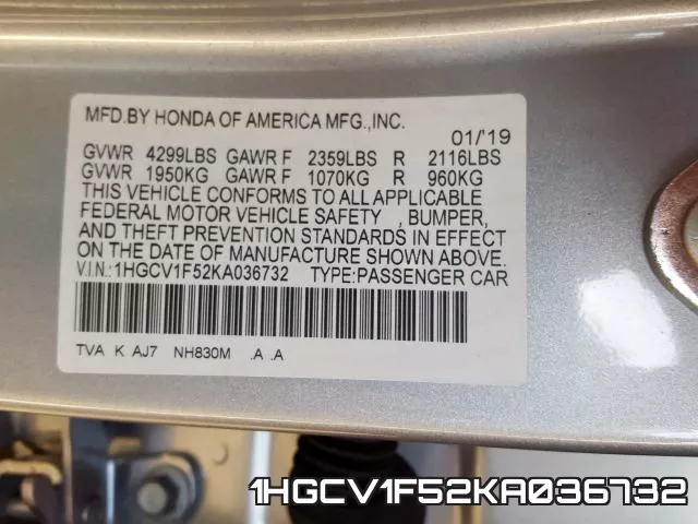 1HGCV1F52KA036732 фото 2