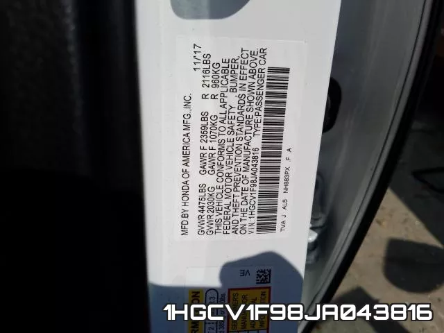 1HGCV1F98JA043816 фото 2