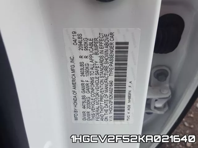 1HGCV2F52KA021640 фото 2