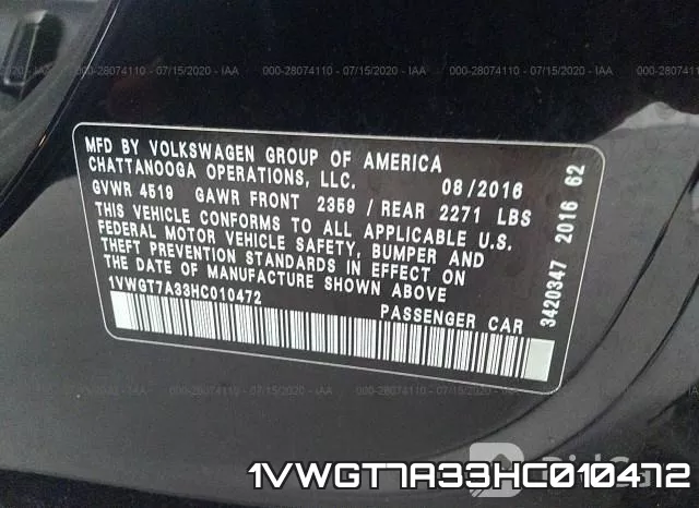 1VWGT7A33HC010472 фото 10