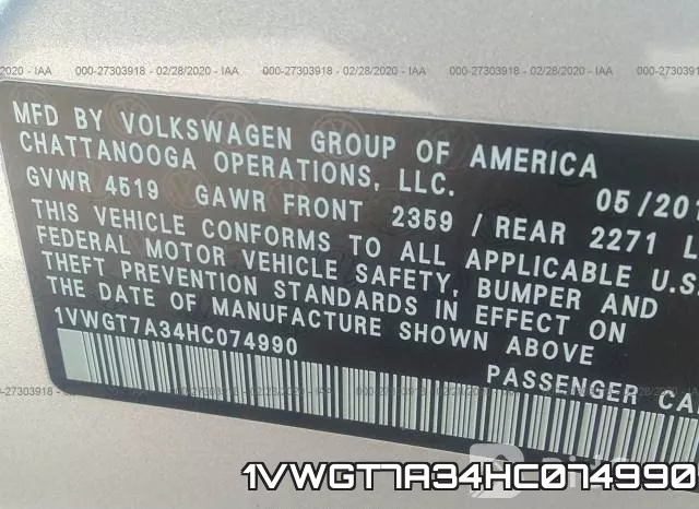 1VWGT7A34HC074990 фото 10