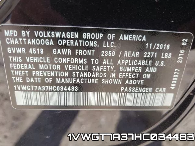 1VWGT7A37HC034483 фото 2