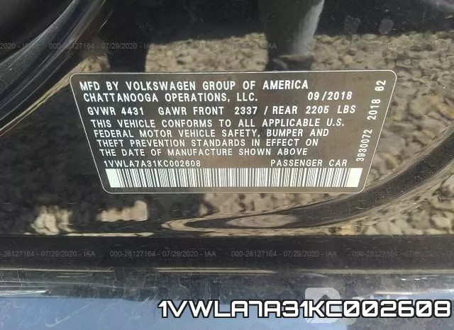 1VWLA7A31KC002608 фото 10