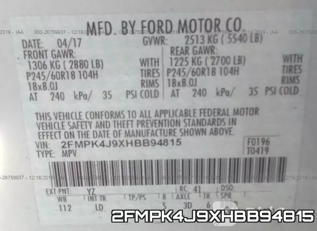 2FMPK4J9XHBB94815 фото 10