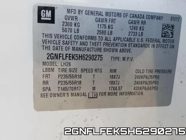 2GNFLFEK5H6290275 фото 2