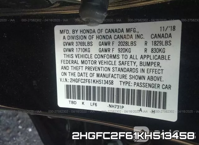 2HGFC2F61KH513458 фото 10