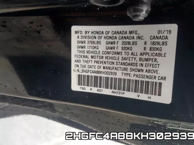 2HGFC4A88KH302939 фото 2