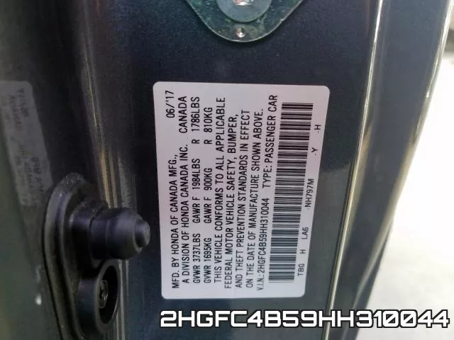 2HGFC4B59HH310044 фото 2