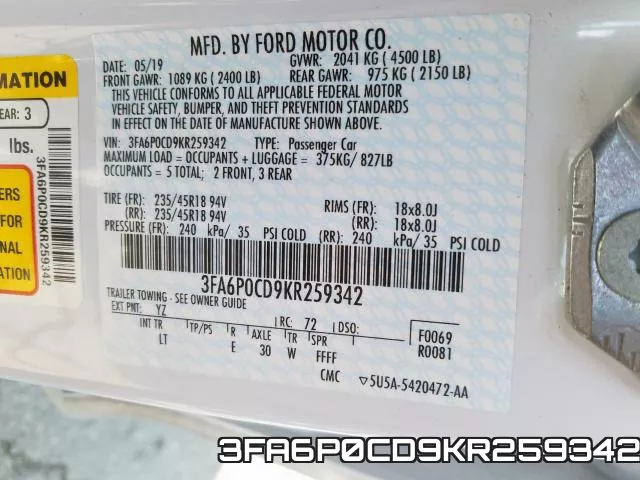 3FA6P0CD9KR259342 фото 2
