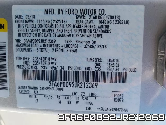 3FA6P0D92JR212369 фото 2