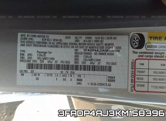 3FADP4AJ3KM158396 фото 10