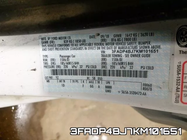 3FADP4BJ7KM101651 фото 2