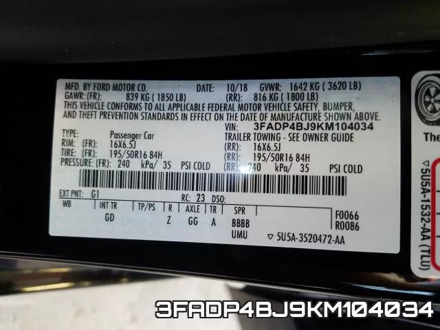 3FADP4BJ9KM104034 фото 2