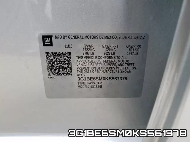 3G1BE6SM0KS561378 фото 2
