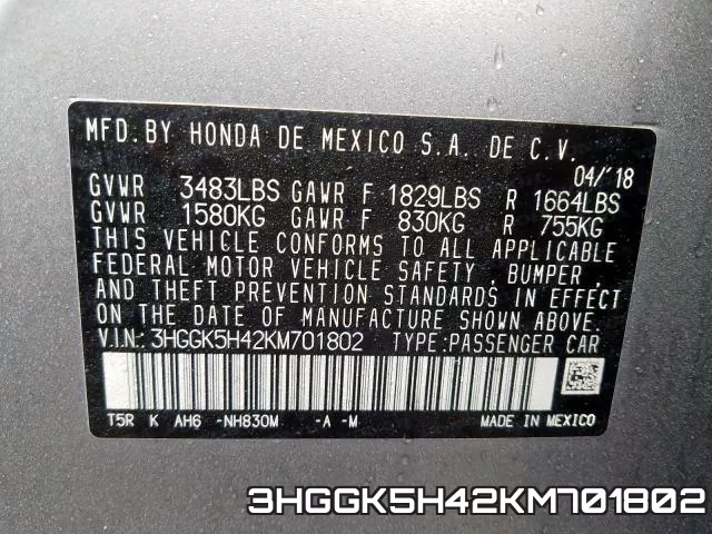 3HGGK5H42KM701802 фото 2