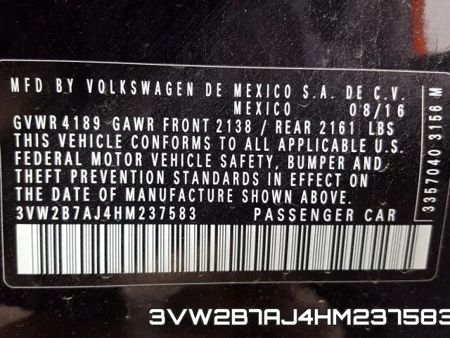 3VW2B7AJ4HM237583 фото 2