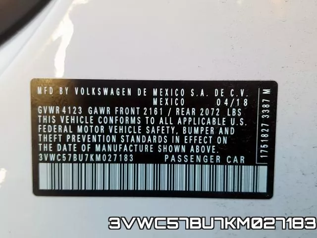 3VWC57BU7KM027183 фото 2