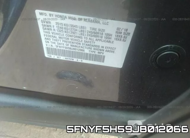5FNYF5H59JB012066 фото 10