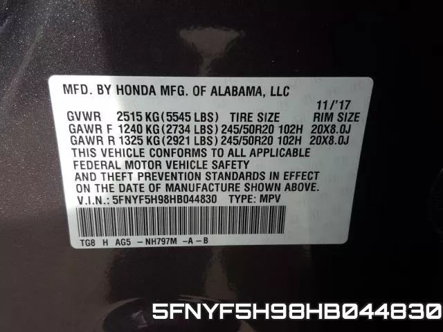 5FNYF5H98HB044830 фото 2