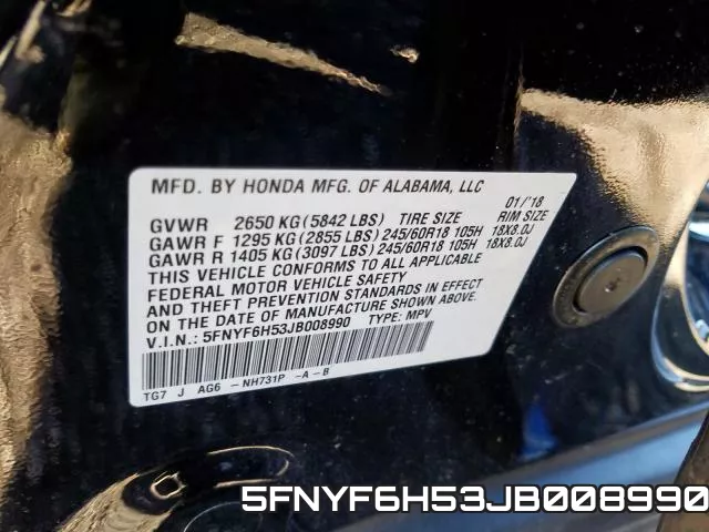 5FNYF6H53JB008990 фото 2