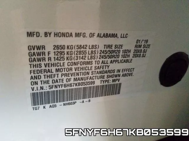 5FNYF6H67KB053599 фото 2