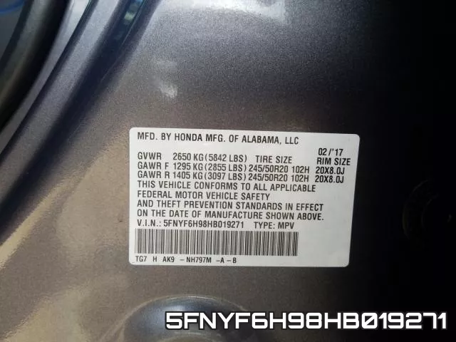 5FNYF6H98HB019271 фото 2