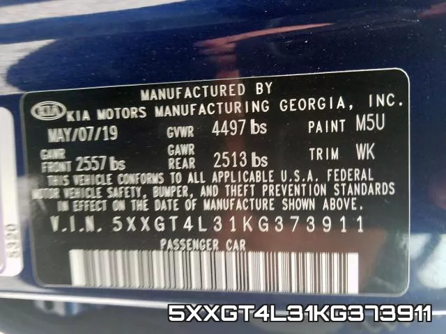 5XXGT4L31KG373911 фото 2