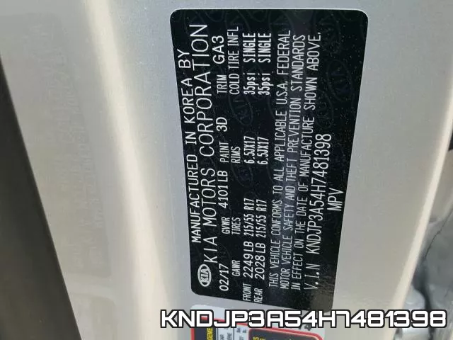KNDJP3A54H7481398 фото 2
